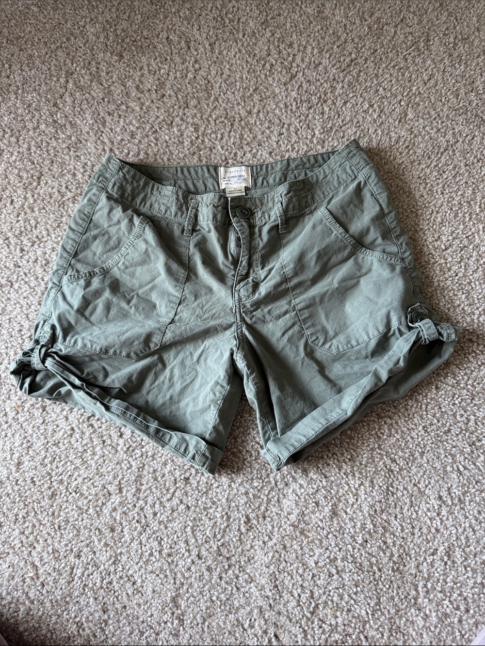 Sanctuary Brand Women’s Olive Green Roll-Tab Cargo Utility Shorts Size 27